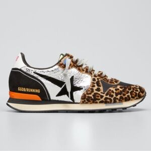 Golden Goose Silver and Leopard Print Running Sneakers
